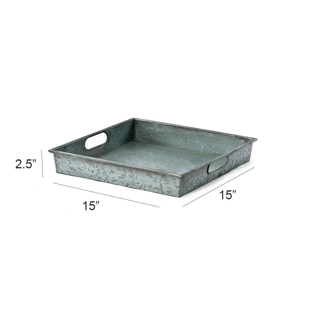 Benzara Square Galvanized Metal Tray With Handle Gray - BM166881 BM166881