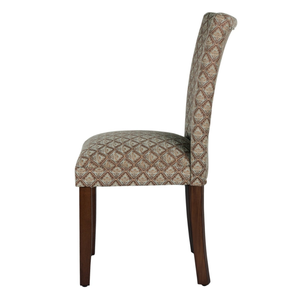 Wooden Parson Dining Chair with Damask Pattern Fabric Upholstery Multicolor - K1136-F662 By Casagear Home KFN-K1136-F662