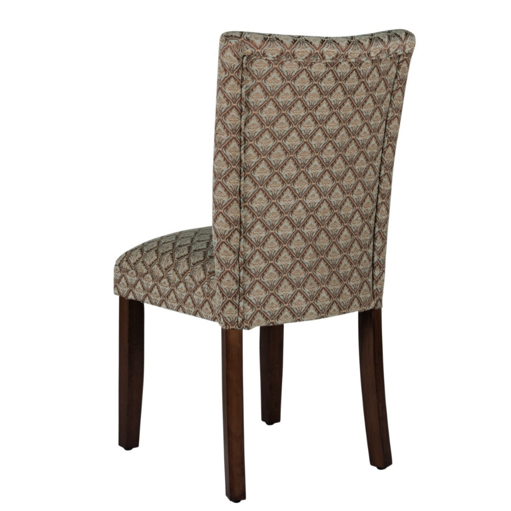 Wooden Parson Dining Chair with Damask Pattern Fabric Upholstery Multicolor - K1136-F662 By Casagear Home KFN-K1136-F662