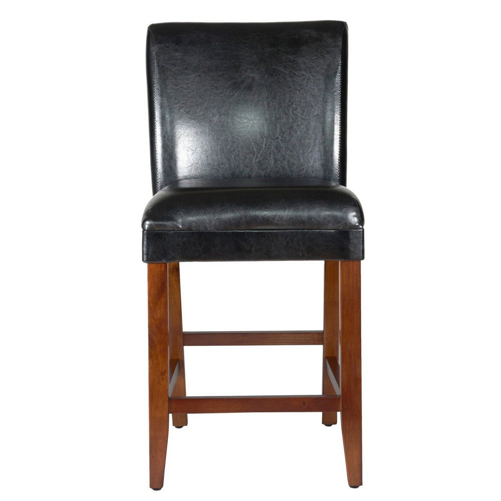 Wooden 24 Inch Bar Stool with Faux Leather Padded Seat and Tapered Feet Black and Brown - K1401-24-E073 By Casagear Home KFN-K1401-24-E073