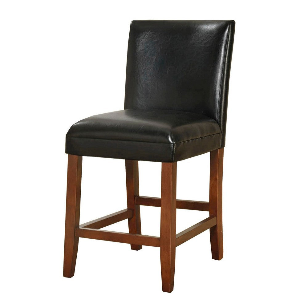 Wooden 24 Inch Bar Stool with Faux Leather Padded Seat and Tapered Feet Black and Brown - K1401-24-E073 By Casagear Home KFN-K1401-24-E073