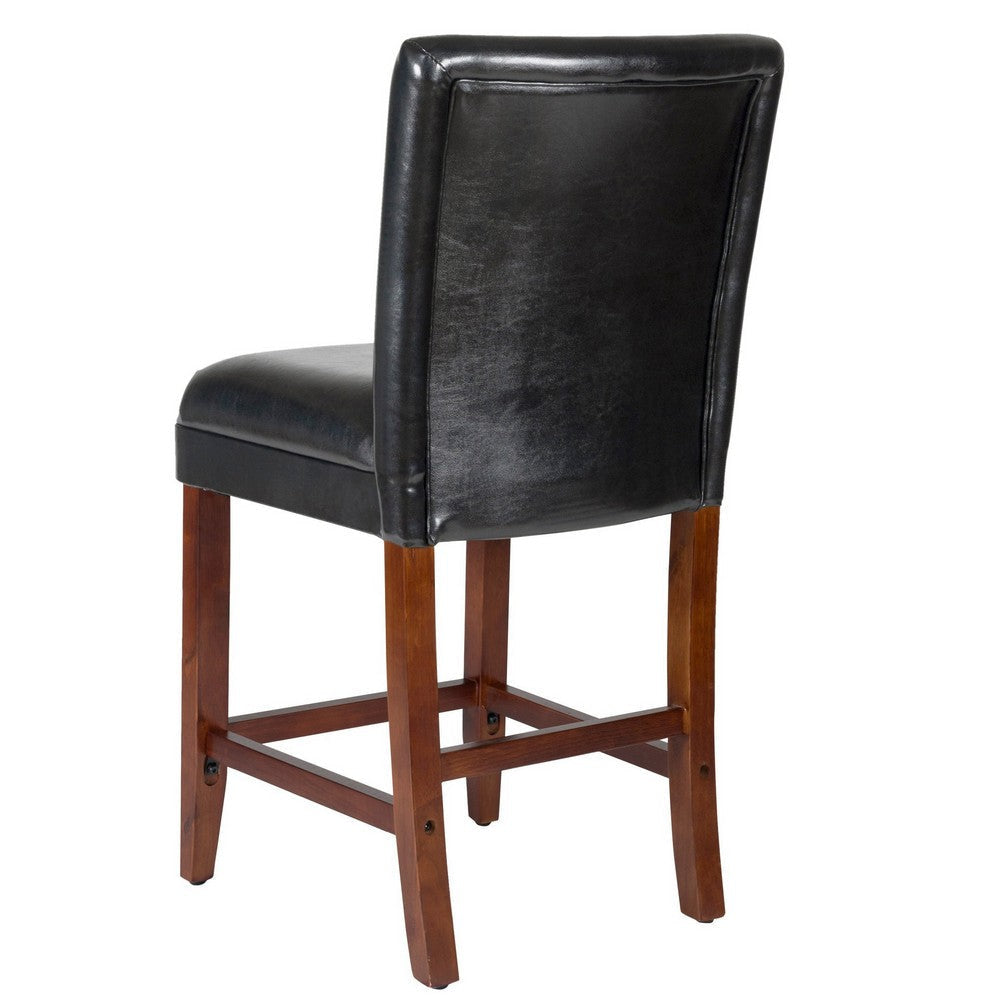 Wooden 24 Inch Bar Stool with Faux Leather Padded Seat and Tapered Feet Black and Brown - K1401-24-E073 By Casagear Home KFN-K1401-24-E073