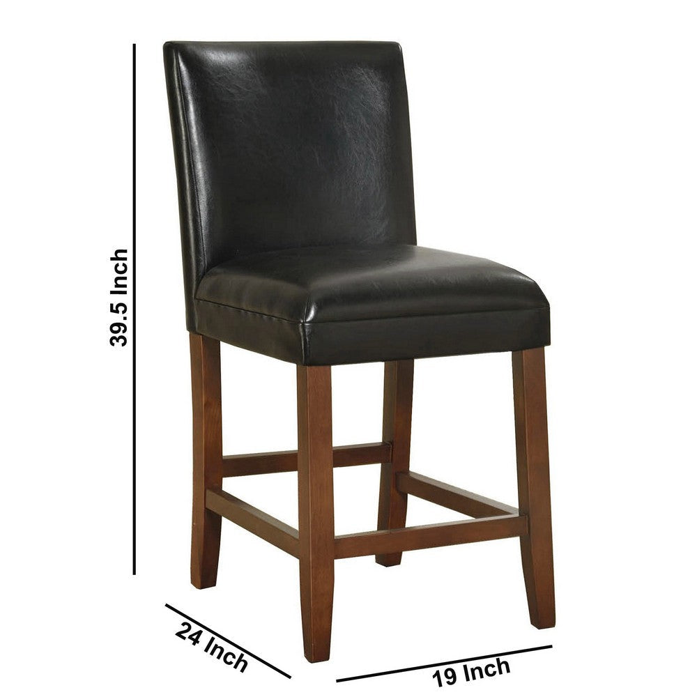 Wooden 24 Inch Bar Stool with Faux Leather Padded Seat and Tapered Feet Black and Brown - K1401-24-E073 By Casagear Home KFN-K1401-24-E073