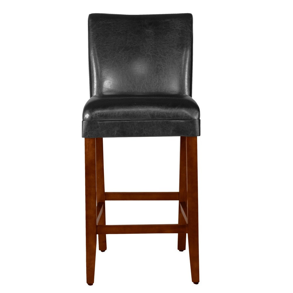 Wooden 29 Inch Bar Stool with Faux Leather Padded Seat and Tapered Feet Black and Brown - K1401-29-E073 By Casagear Home KFN-K1401-29-E073