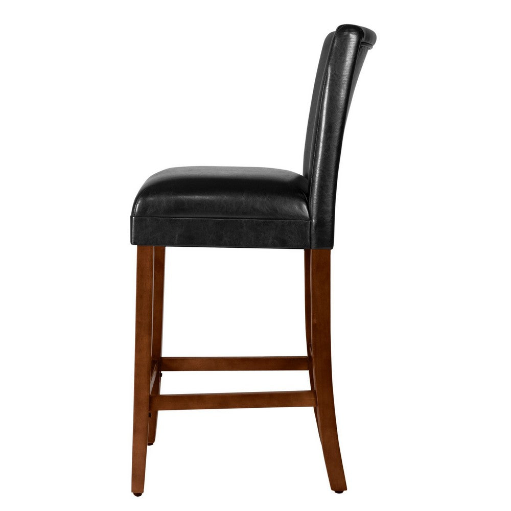 Wooden 29 Inch Bar Stool with Faux Leather Padded Seat and Tapered Feet Black and Brown - K1401-29-E073 By Casagear Home KFN-K1401-29-E073