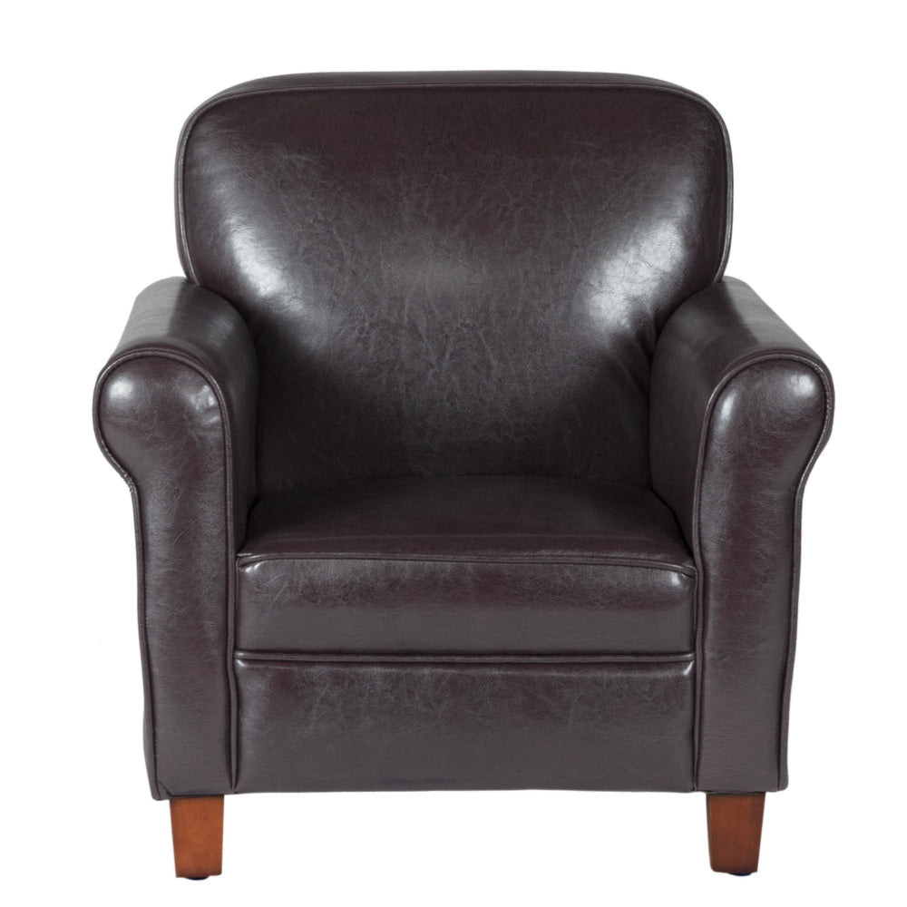 Faux Leather Upholstered Wooden Kids Accent Chair with Rolled Arms Brown - K3334-E155 By Casagear Home KFN-K3334-E155