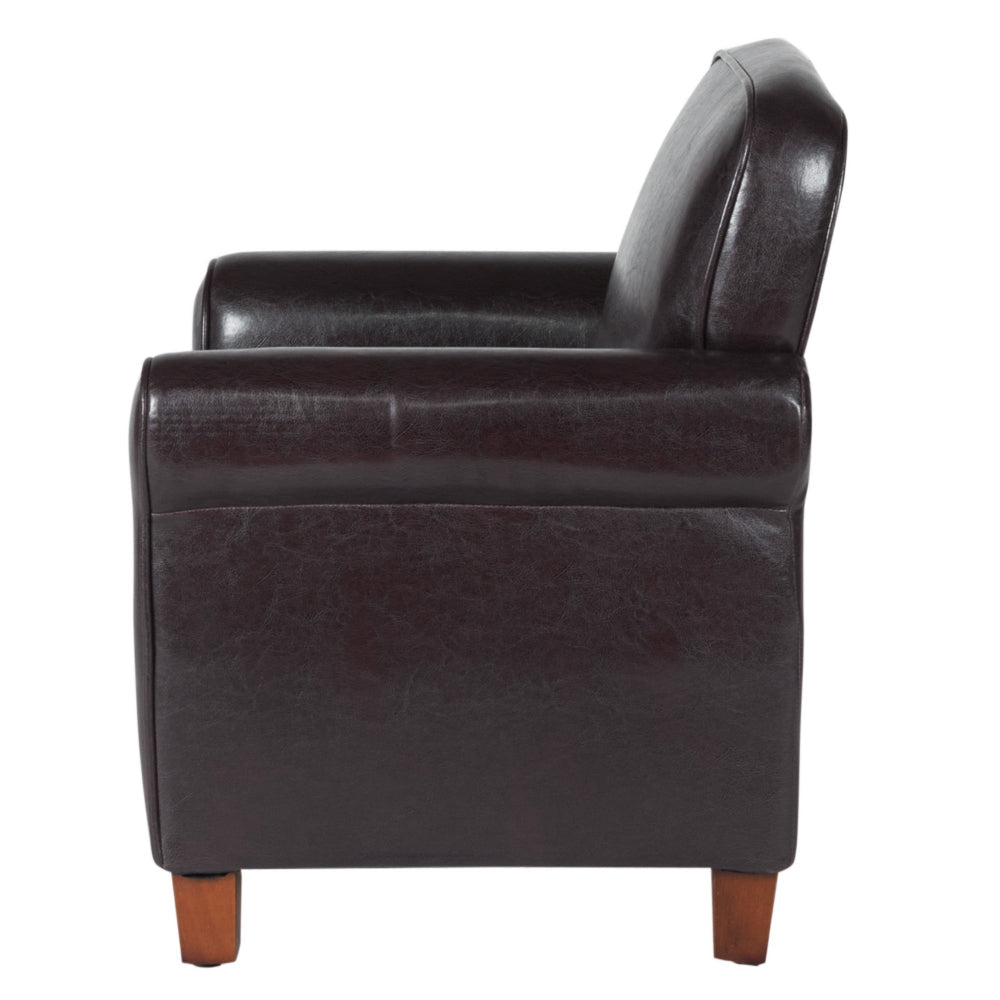 Faux Leather Upholstered Wooden Kids Accent Chair with Rolled Arms Brown - K3334-E155 By Casagear Home KFN-K3334-E155