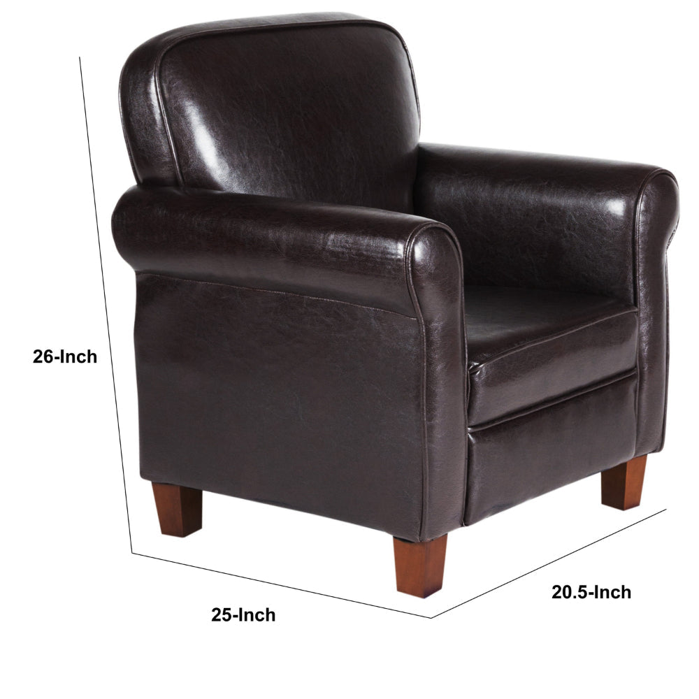 Faux Leather Upholstered Wooden Kids Accent Chair with Rolled Arms Brown - K3334-E155 By Casagear Home KFN-K3334-E155