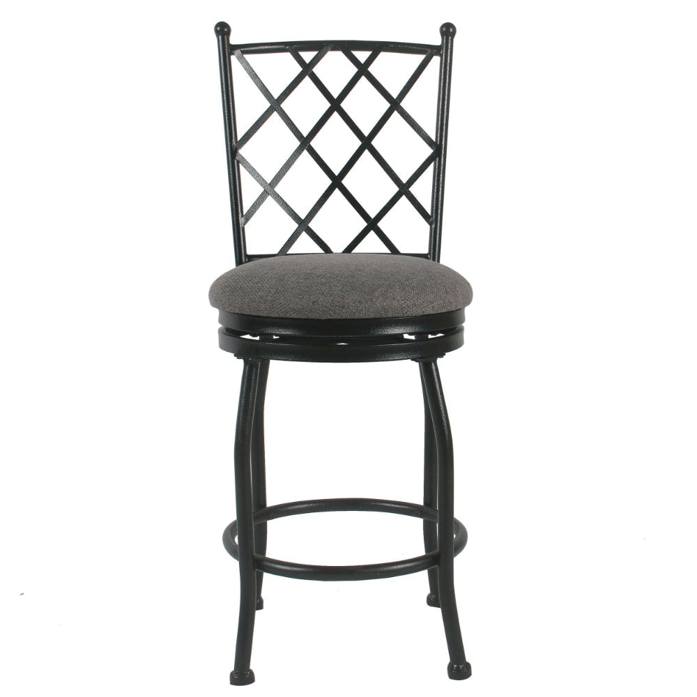 Metal Swivel Counter Height Stool with Padded Fabric Seat and Criss Cross Backrest Gray - K4004-24-F2111 By Casagear Home KFN-K4004-24-F2111