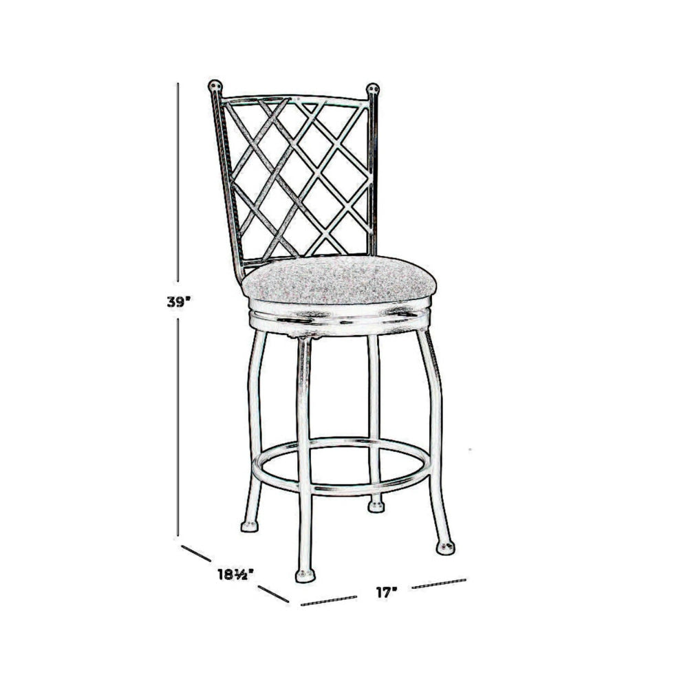 Metal Swivel Counter Height Stool with Padded Fabric Seat and Criss Cross Backrest Gray - K4004-24-F2111 By Casagear Home KFN-K4004-24-F2111