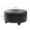 Leatherette Single Button Tufted Round Ottoman with Wooden Feet Large Black and Brown - K5508-E676 By Casagear Home KFN-K5508-E676