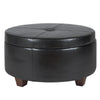 Leatherette Single Button Tufted Round Ottoman with Wooden Feet Large Black and Brown - K5508-E676 By Casagear Home KFN-K5508-E676