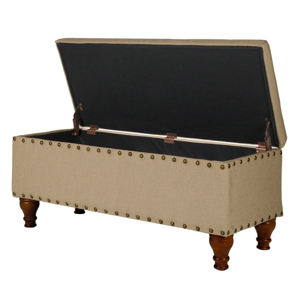 Fabric Upholstered Wooden Storage Bench With Nail head Trim Large Tan Brown - K6159-F1399 By Casagear Home KFN-K6159-F1399