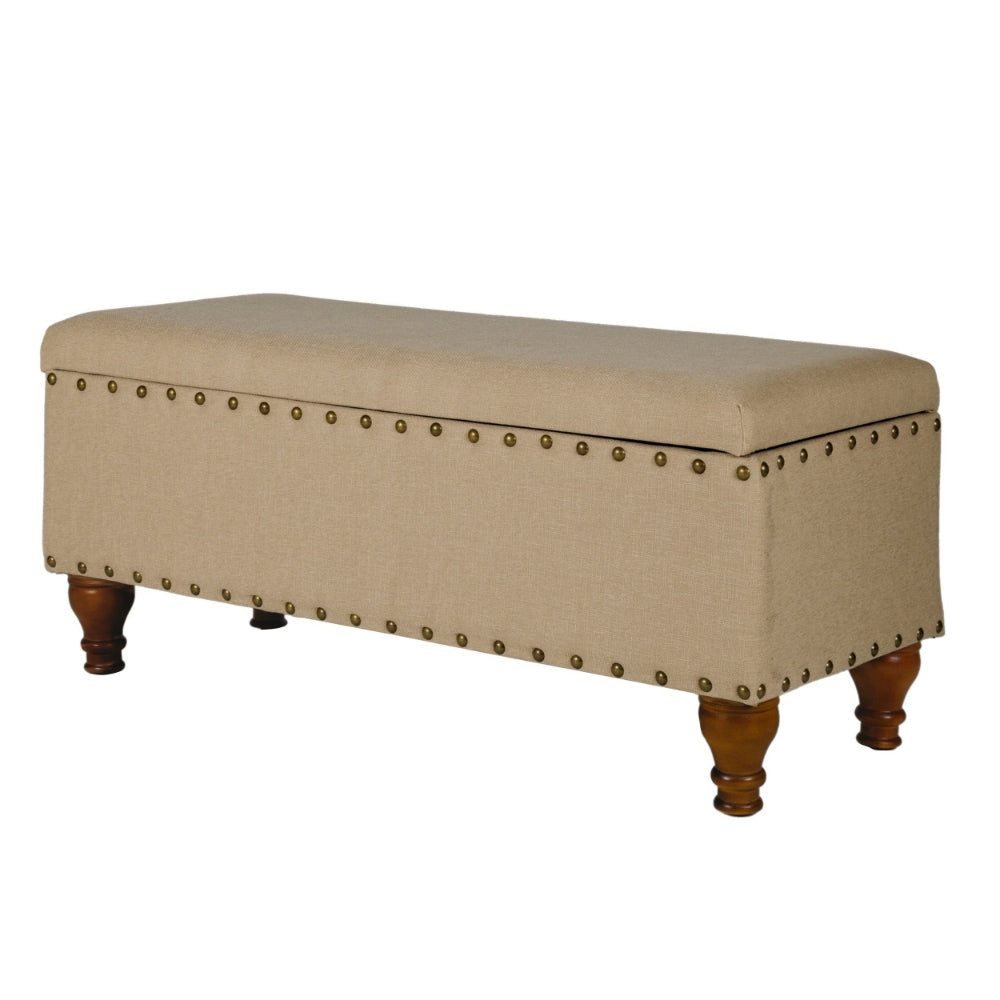 Fabric Upholstered Wooden Storage Bench With Nail head Trim Large Tan Brown - K6159-F1399 By Casagear Home KFN-K6159-F1399