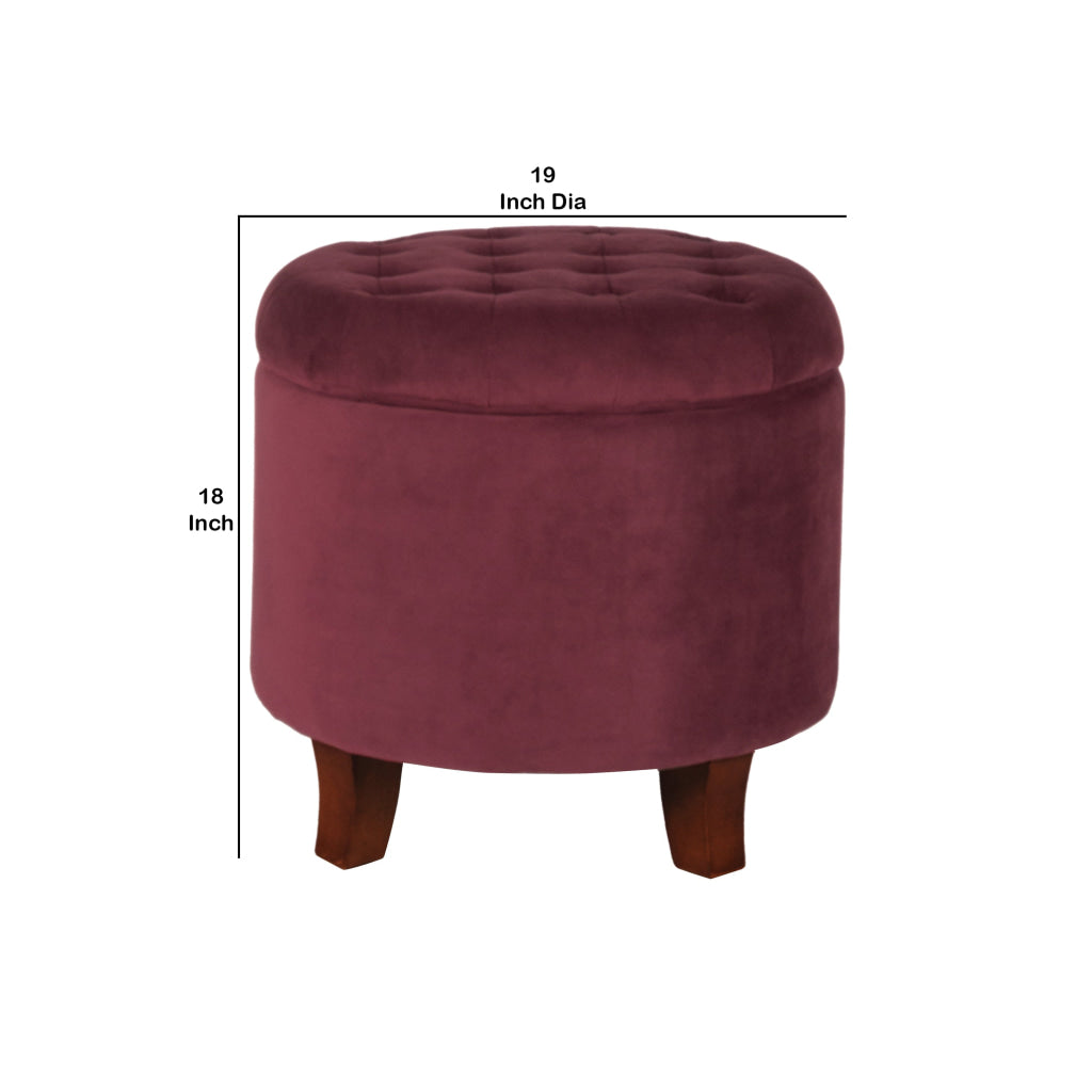 Button Tufted Velvet Upholstered Wooden Ottoman with Hidden Storage Red and Brown - K6171-B119 By Casagear Home KFN-K6171-B119