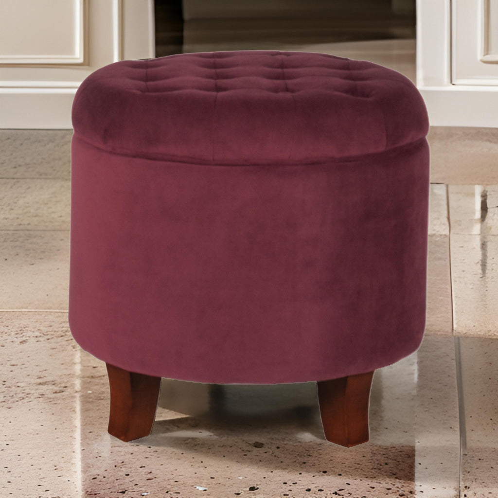 Button Tufted Velvet Upholstered Wooden Ottoman with Hidden Storage Red and Brown - K6171-B119 By Casagear Home KFN-K6171-B119