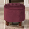 Button Tufted Velvet Upholstered Wooden Ottoman with Hidden Storage Red and Brown - K6171-B119 By Casagear Home KFN-K6171-B119