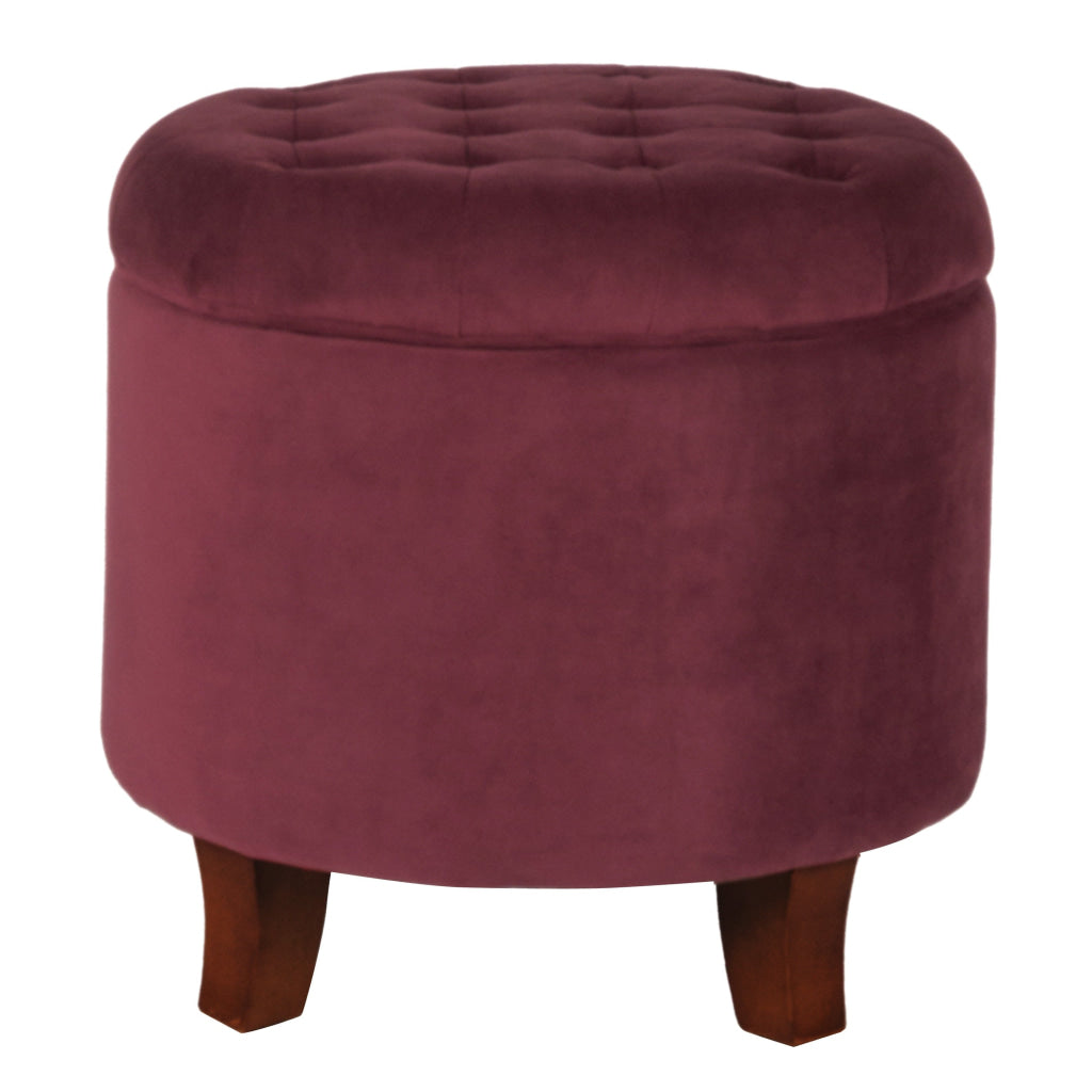 Button Tufted Velvet Upholstered Wooden Ottoman with Hidden Storage Red and Brown - K6171-B119 By Casagear Home KFN-K6171-B119