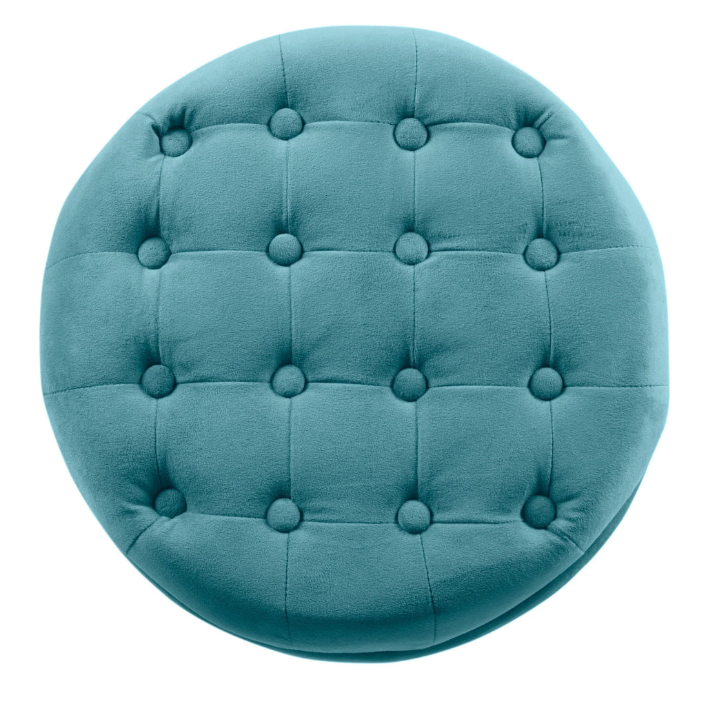 Button Tufted Velvet Upholstered Wooden Ottoman with Hidden Storage Blue and Brown - K6171-B122 By Casagear Home KFN-K6171-B122