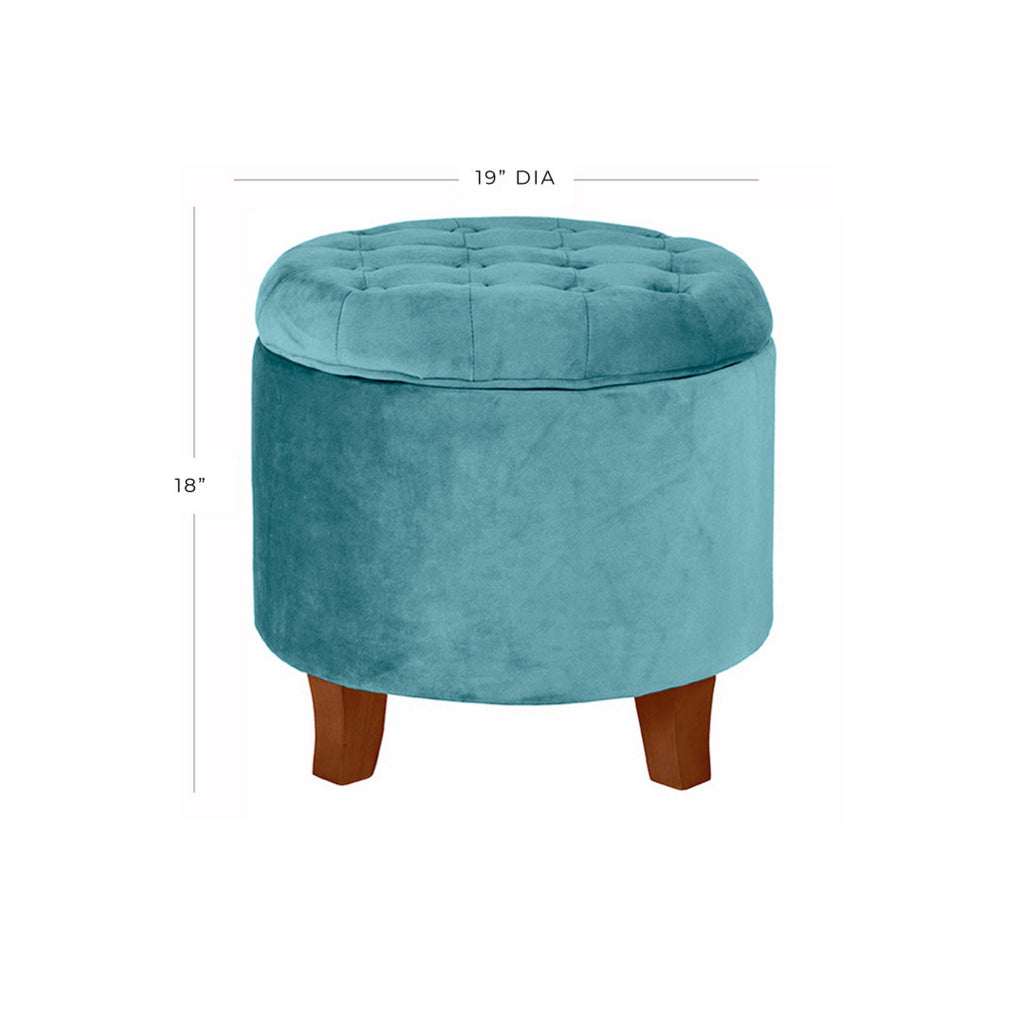 Button Tufted Velvet Upholstered Wooden Ottoman with Hidden Storage Blue and Brown - K6171-B122 By Casagear Home KFN-K6171-B122