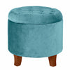 Button Tufted Velvet Upholstered Wooden Ottoman with Hidden Storage Blue and Brown - K6171-B122 By Casagear Home KFN-K6171-B122