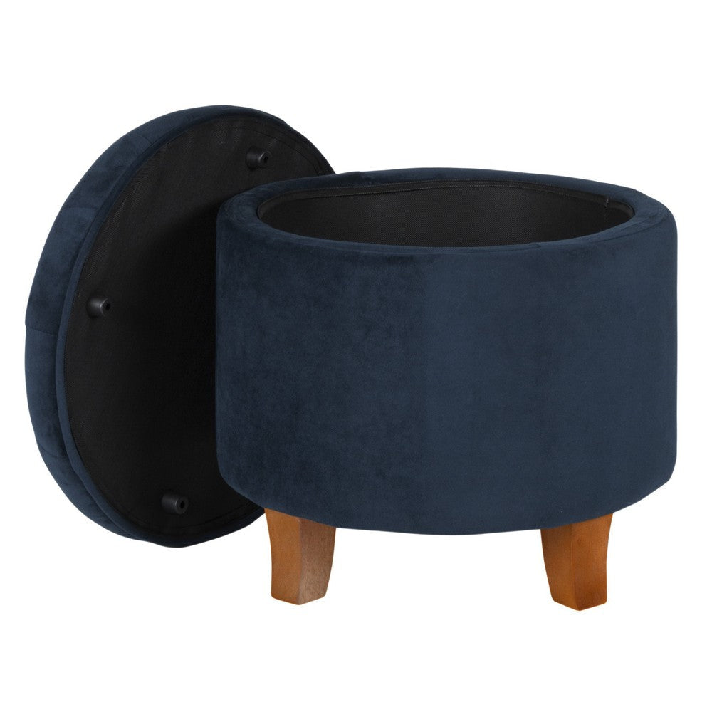 Button Tufted Velvet Upholstered Wooden Ottoman with Hidden Storage Dark Blue and Brown - K6171-B215 By Casagear Home KFN-K6171-B215