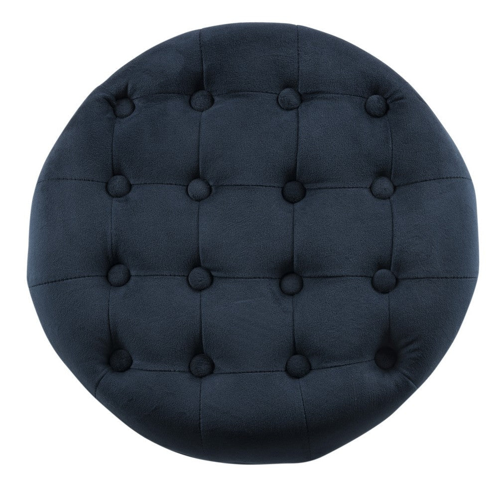 Button Tufted Velvet Upholstered Wooden Ottoman with Hidden Storage Dark Blue and Brown - K6171-B215 By Casagear Home KFN-K6171-B215