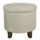 Textured Woven Fabric Upholstered Round Ottoman with Lift Top Storage Beige and Brown - K6171-F2251 By Casagear Home KFN-K6171-F2251