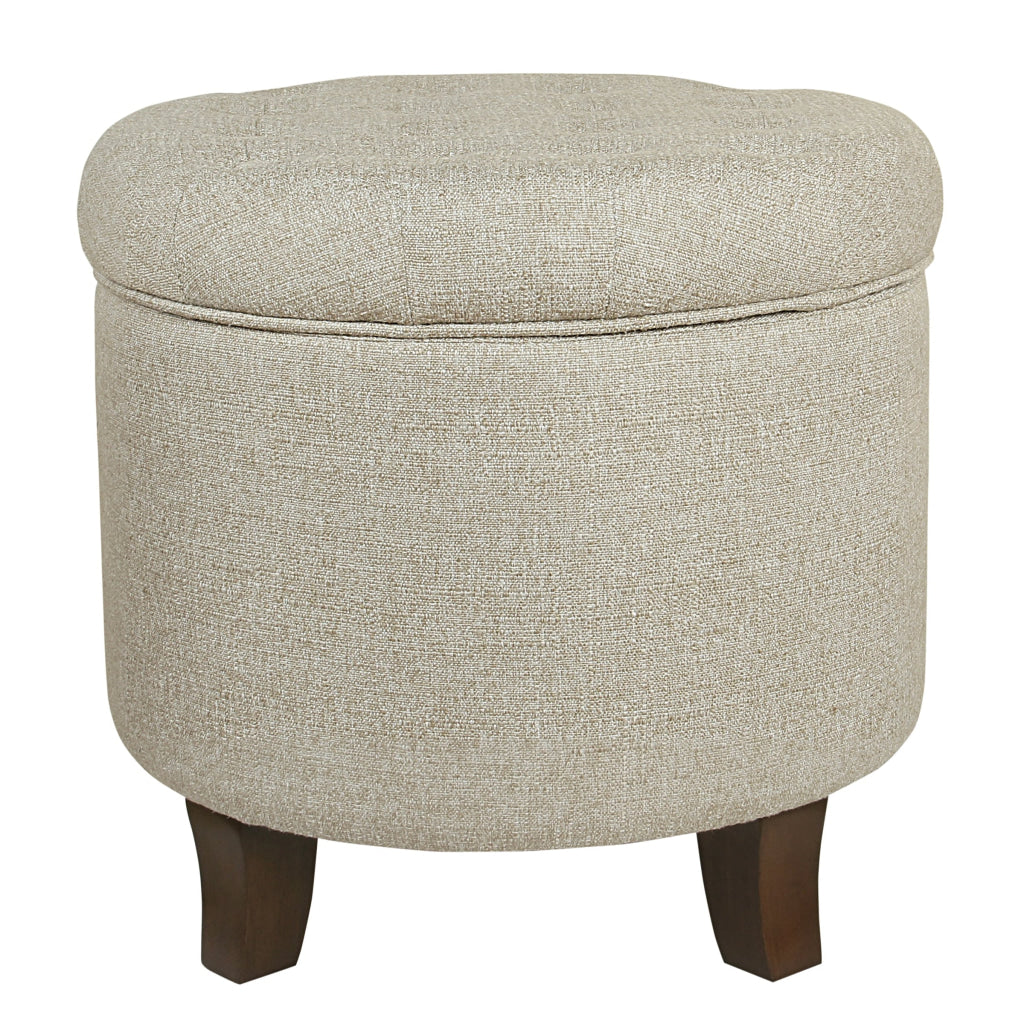 Textured Woven Fabric Upholstered Round Ottoman with Lift Top Storage Beige and Brown - K6171-F2251 By Casagear Home KFN-K6171-F2251