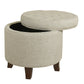 Textured Woven Fabric Upholstered Round Ottoman with Lift Top Storage Beige and Brown - K6171-F2251 By Casagear Home KFN-K6171-F2251