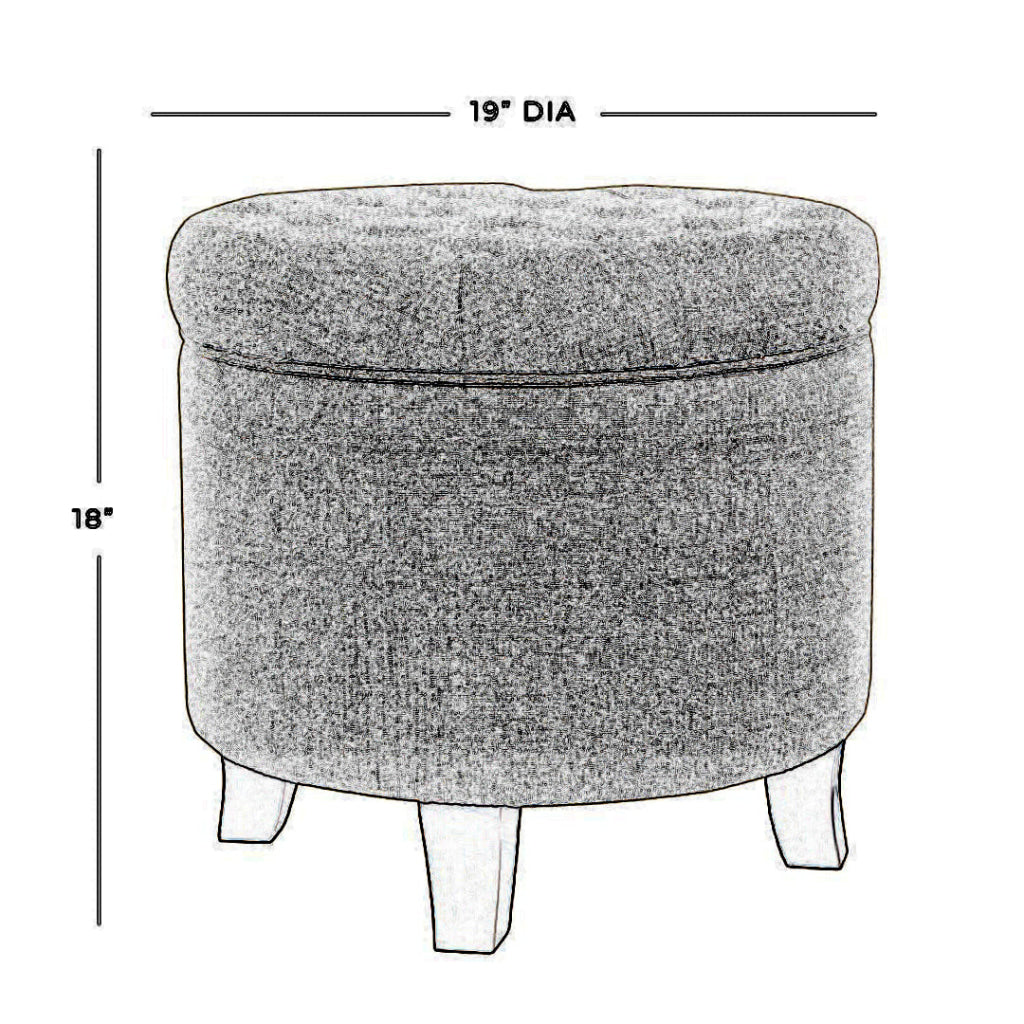 Textured Woven Fabric Upholstered Round Ottoman with Lift Top Storage Beige and Brown - K6171-F2251 By Casagear Home KFN-K6171-F2251