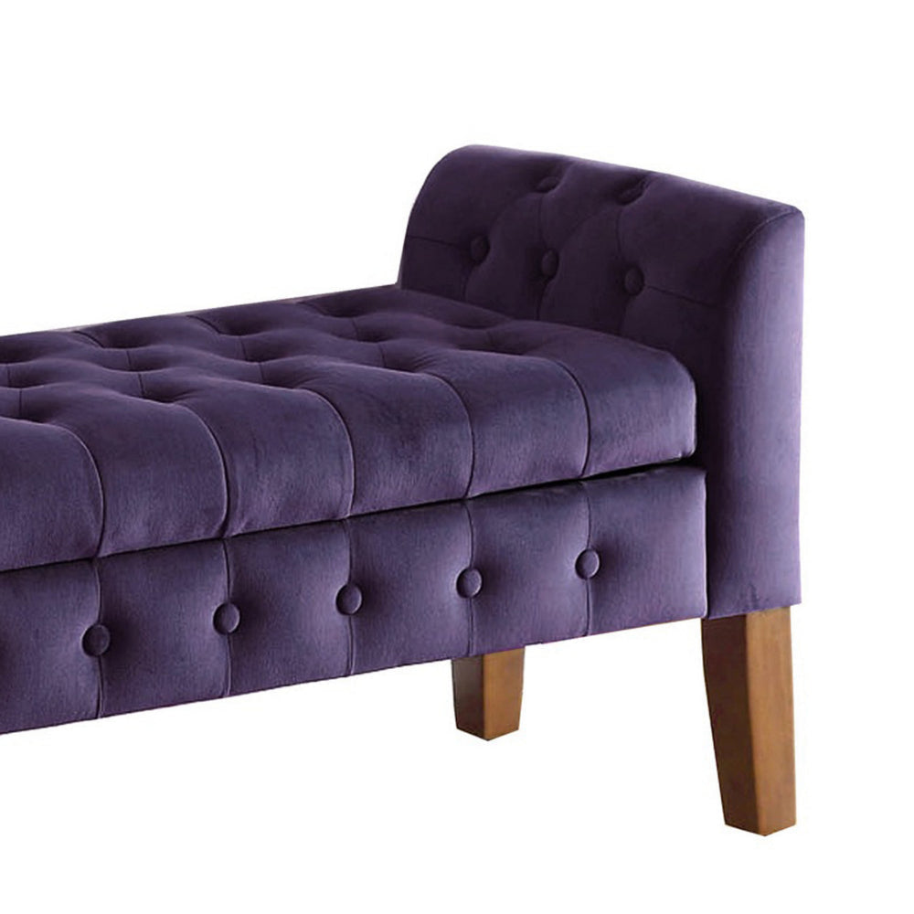 Velvet Upholstered Button Tufted Wooden Bench Settee With Hinged Storage Purple and Brown - K6211-B204 By Casagear Home KFN-K6211-B204