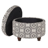 Medallion Pattern Fabric Upholstered Ottoman with Wooden Bun Feet Cream and Black - K6427-F1604 By Casagear Home KFN-K6427-F1604