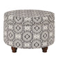 Medallion Pattern Fabric Upholstered Ottoman with Wooden Bun Feet Cream and Black - K6427-F1604 By Casagear Home KFN-K6427-F1604