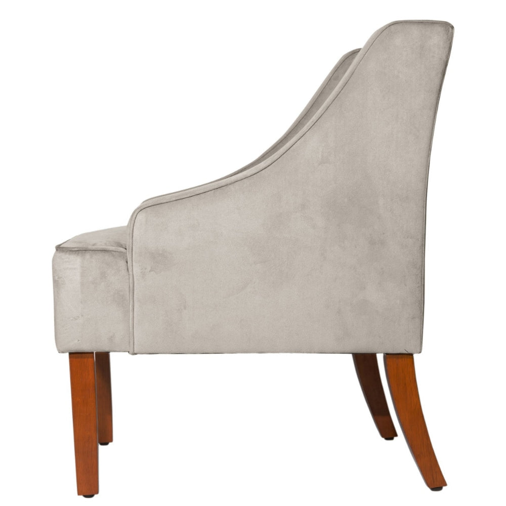 Velvet Fabric Upholstered Wooden Accent Chair with Swooping Armrests Gray and Brown - K6499-B214 By Casagear Home KFN-K6499-B214