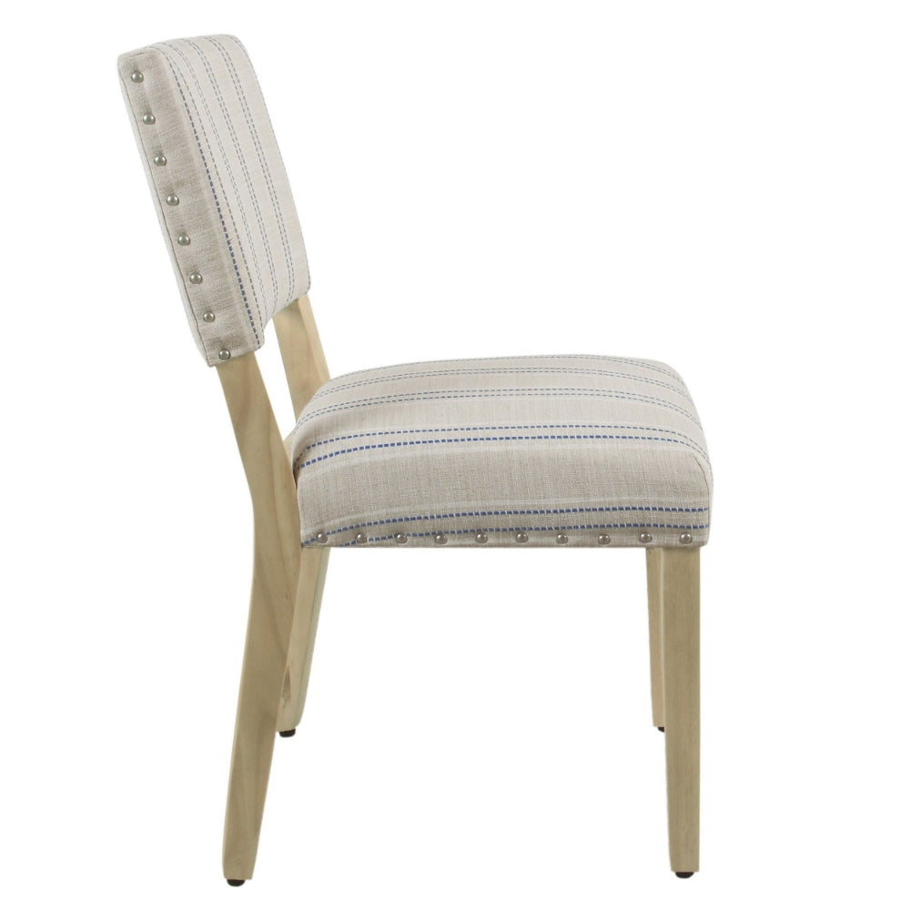 Wooden Dining Chair with Striped Pattern Fabric Cushioned Seat Blue and White Set of Two - K6757-F2352 By Casagear Home KFN-K6757-F2352