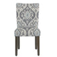 Wooden Dining Chair with Damask Print Fabric Upholstery Gray and Blue Set of Two - K6805-A750 By Casagear Home KFN-K6805-A750