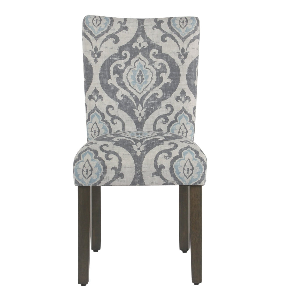 Wooden Dining Chair with Damask Print Fabric Upholstery Gray and Blue Set of Two - K6805-A750 By Casagear Home KFN-K6805-A750