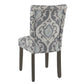 Wooden Dining Chair with Damask Print Fabric Upholstery Gray and Blue Set of Two - K6805-A750 By Casagear Home KFN-K6805-A750