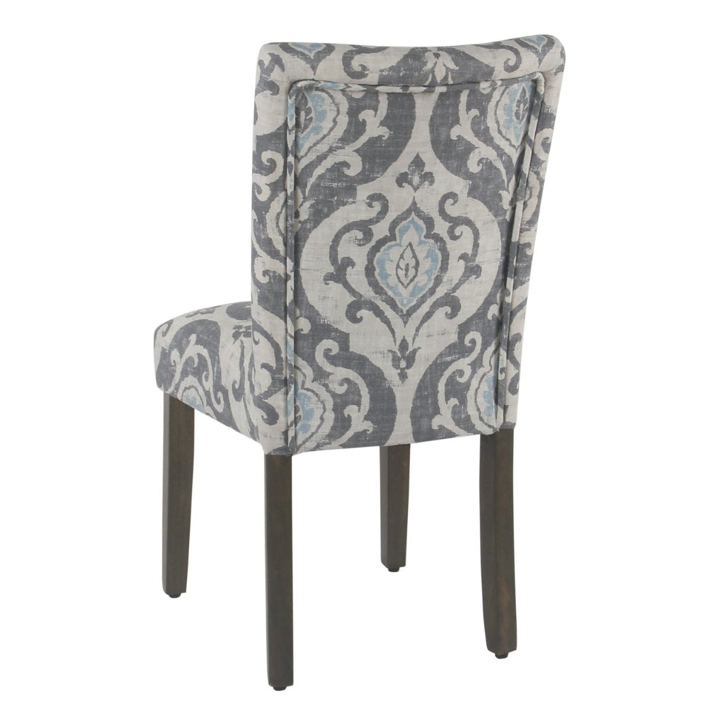 Wooden Dining Chair with Damask Print Fabric Upholstery Gray and Blue Set of Two - K6805-A750 By Casagear Home KFN-K6805-A750