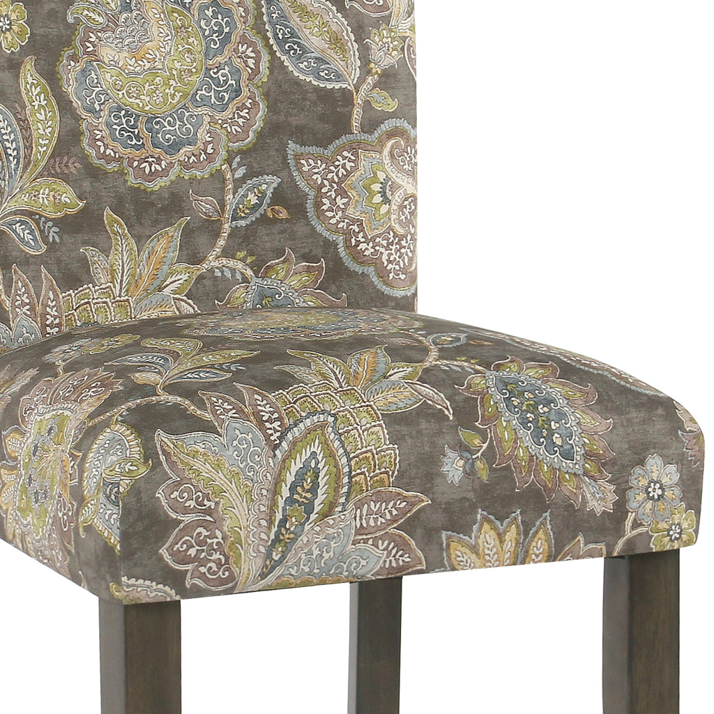 Floral Print Fabric Upholstered Parsons Chair with Wooden Legs Multicolor Set of Two - K6805-A824 By Casagear Home KFN-K6805-A824