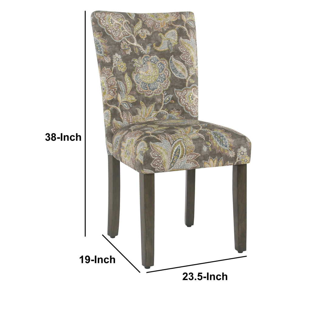 Floral Print Fabric Upholstered Parsons Chair with Wooden Legs Multicolor Set of Two - K6805-A824 By Casagear Home KFN-K6805-A824