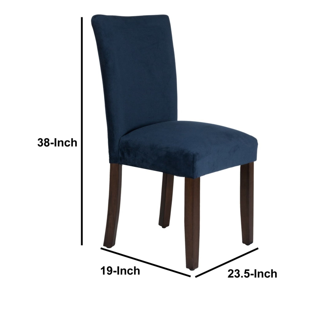 Velvet Upholstered Parsons Dining Chair with Wooden Legs Navy Blue and Brown Set of Two - K6805-B215 By Casagear Home KFN-K6805-B215