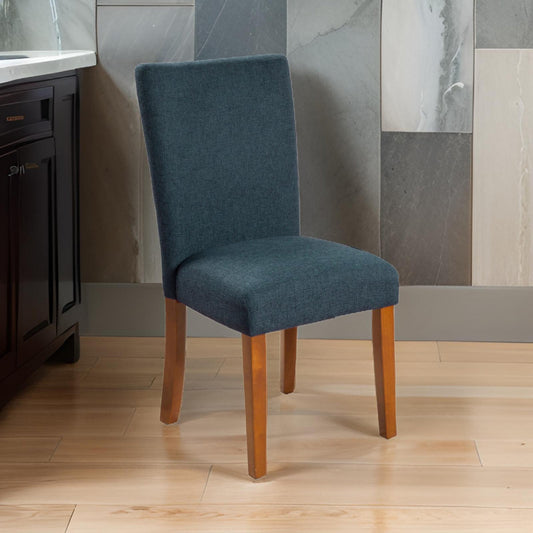 Fabric Upholstered Parson Dining Chair with Wooden Legs, Navy Blue and Brown, Set of Two - K6805-F1570 By Casagear Home