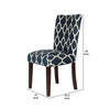 Wooden Parson Dining Chairs with Quatrefoil Patterned Fabric Upholstery Blue and White Set of Two - K6805-F2051 By Casagear Home