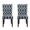 Wooden Parson Dining Chairs with Quatrefoil Patterned Fabric Upholstery, Blue and White, Set of Two - K6805-F2051 By Casagear Home