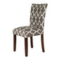 Wooden Parson Dining Chair with Quatrefoil Pattern Fabric Upholstery Gray and White Set of Two - K6805-F2052 By Casagear Home