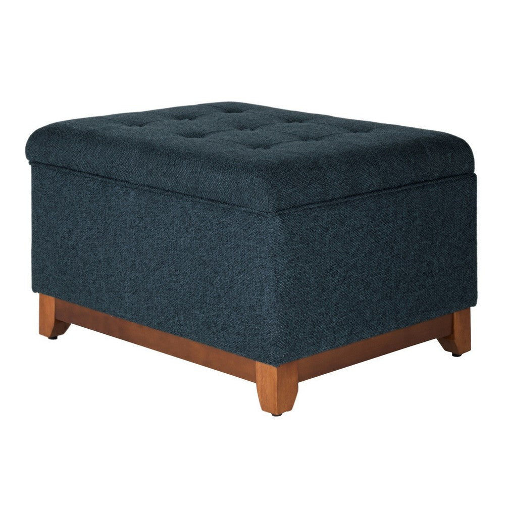 Textured Fabric Upholstered Wooden Ottoman With Button Tufted Top Blue and Brown - K6813-F1570 By Casagear Home KFN-K6813-F1570