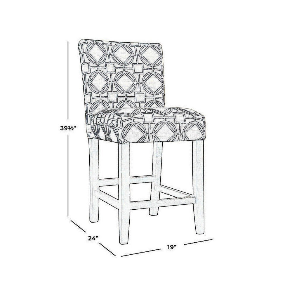 Wooden 24 Inch Counter Height Stool with Trellis Pattern Fabric Upholstery Cream and Gray - K6858-24-A825 By Casagear Home KFN-K6858-24-A825