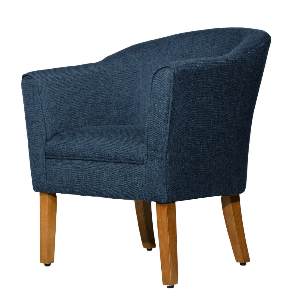 Fabric Upholstered Wooden Accent Chair with Curved Back Blue and Brown - K6859-F1570 By Casagear Home KFN-K6859-F1570